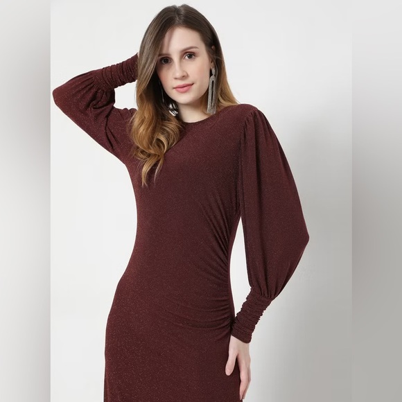 Vero Moda Maroon Shimmer Maxi Dress. Size - M - Picture 7 of 13